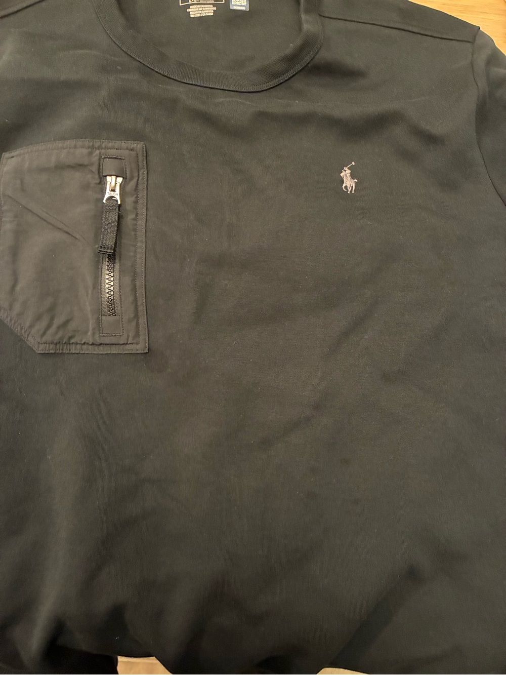 Polo by Ralph Lauren Black Sweatshirt Crewneck Tee with Zipper Chest Pocket.